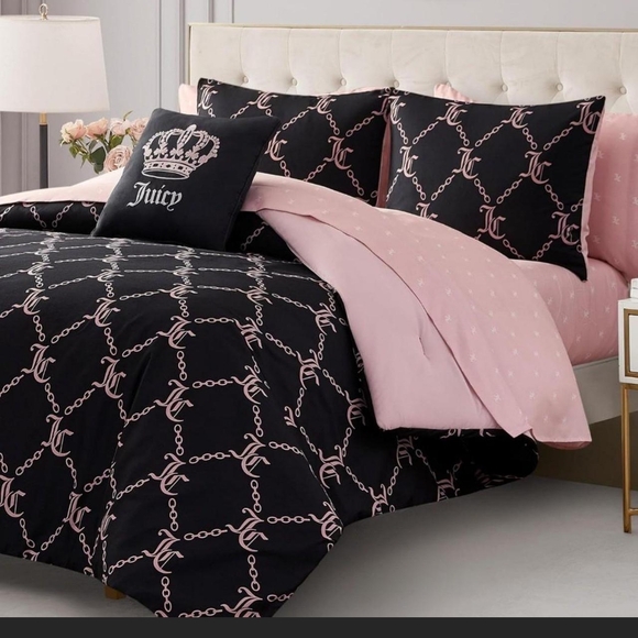 Juicy Couture Queen Size Chain link Black and Pink Bed Set - Picture 11 of 11